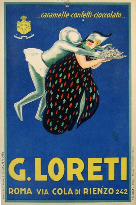 1920s Original Italian Vintage Carton, G. Loreti Caramels Advertisement